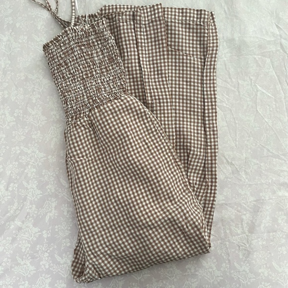 house of harlow 1960 plaid light salmon and white small jumpsuit - Picture 4 of 6